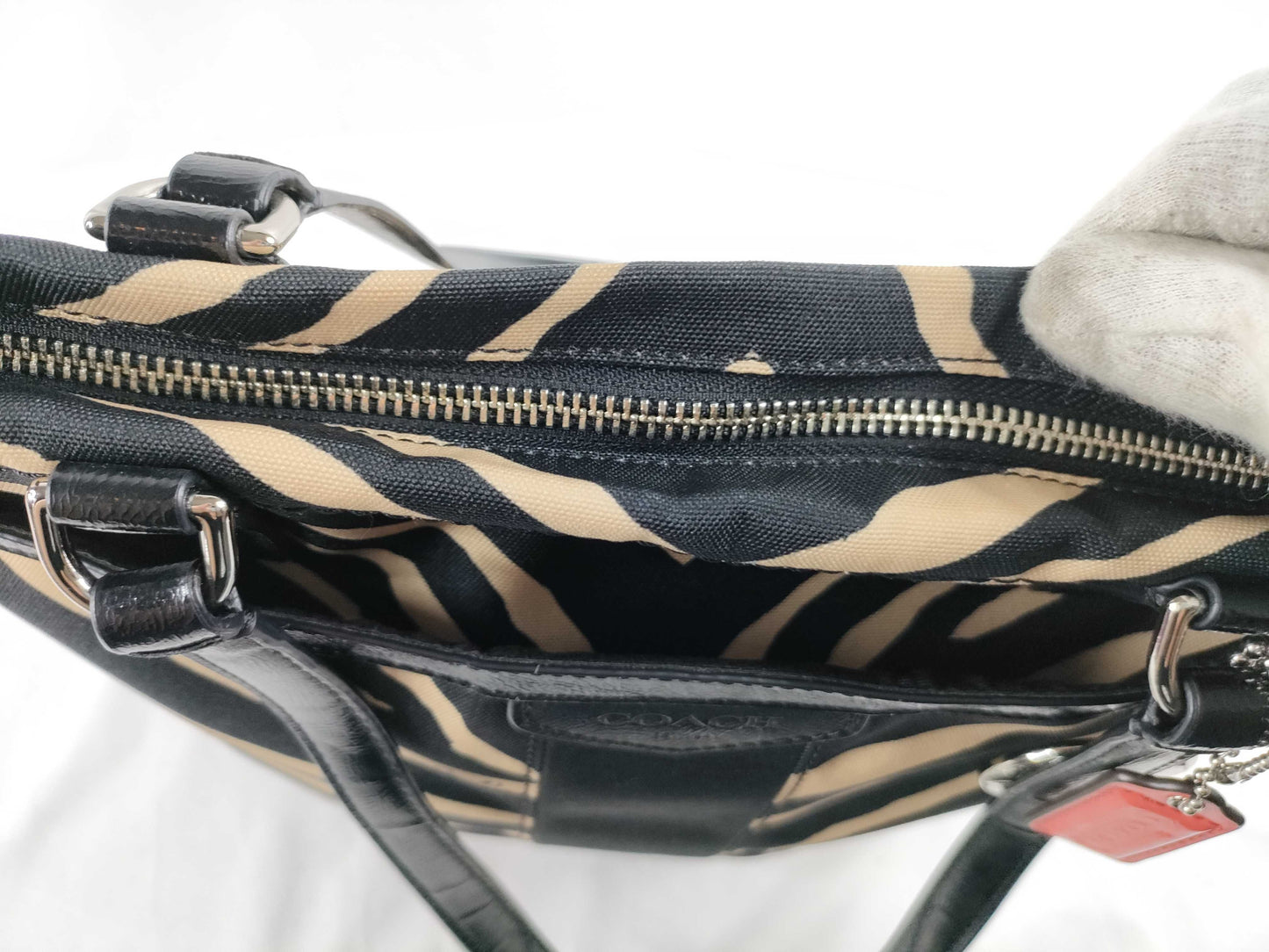 COACH Nylon Canvas Tote Bag F23283 Black x Beige