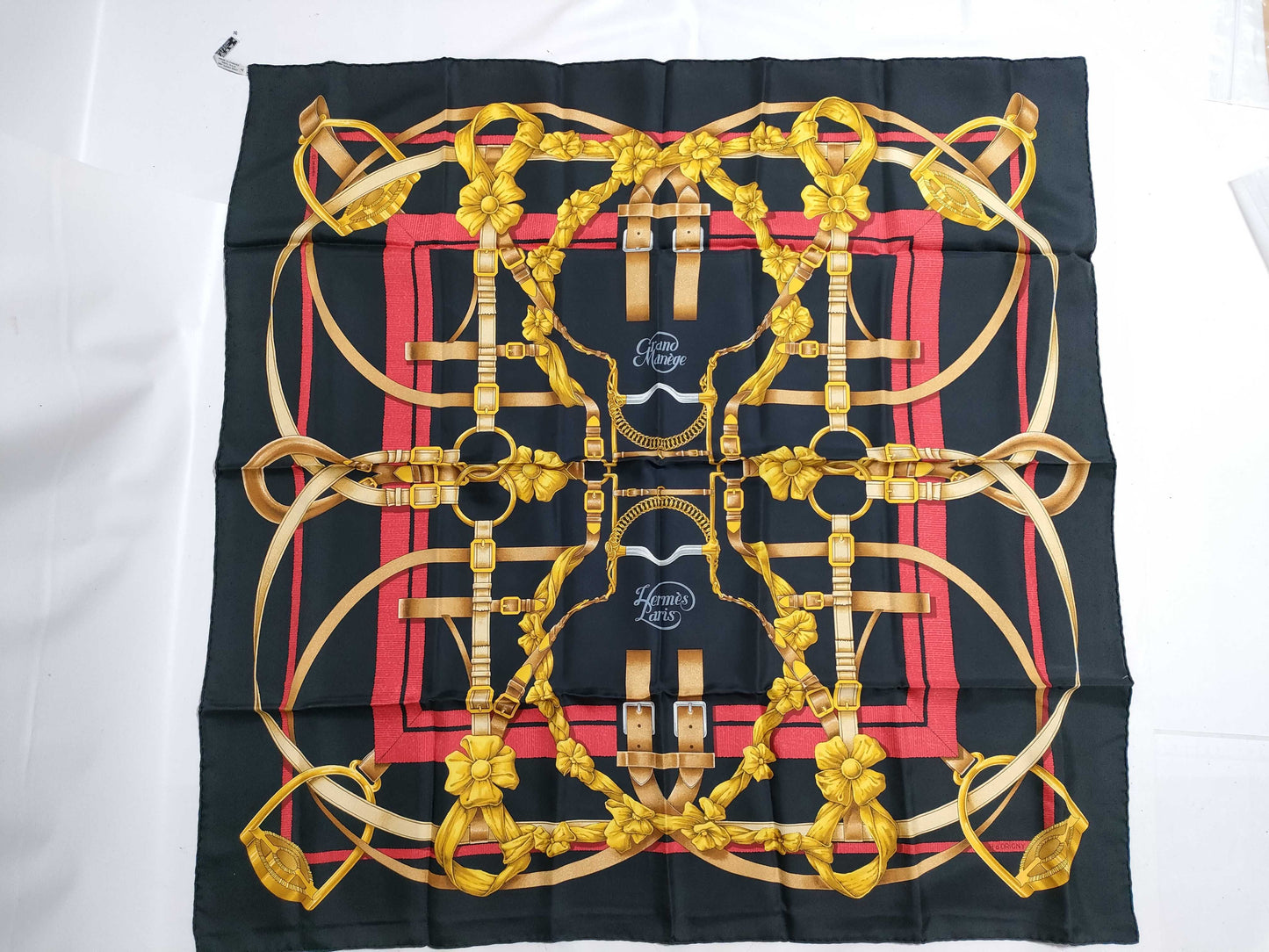 HERMES Carre 90 "The Great Training Technique" Silk Scarf, Black