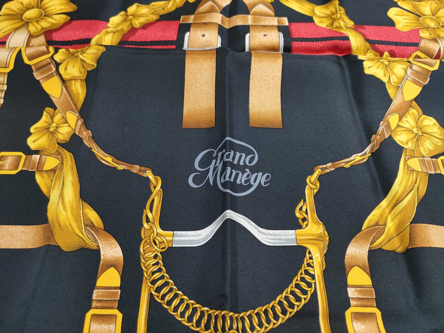 HERMES Carre 90 "The Great Training Technique" Silk Scarf, Black