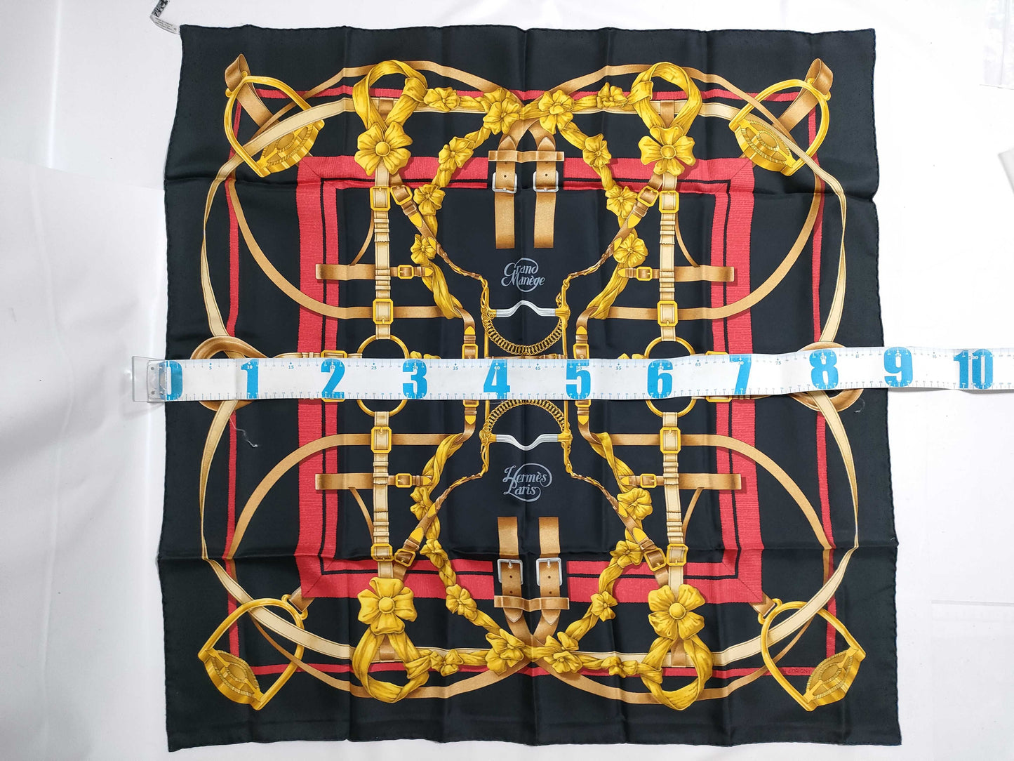HERMES Carre 90 "The Great Training Technique" Silk Scarf, Black