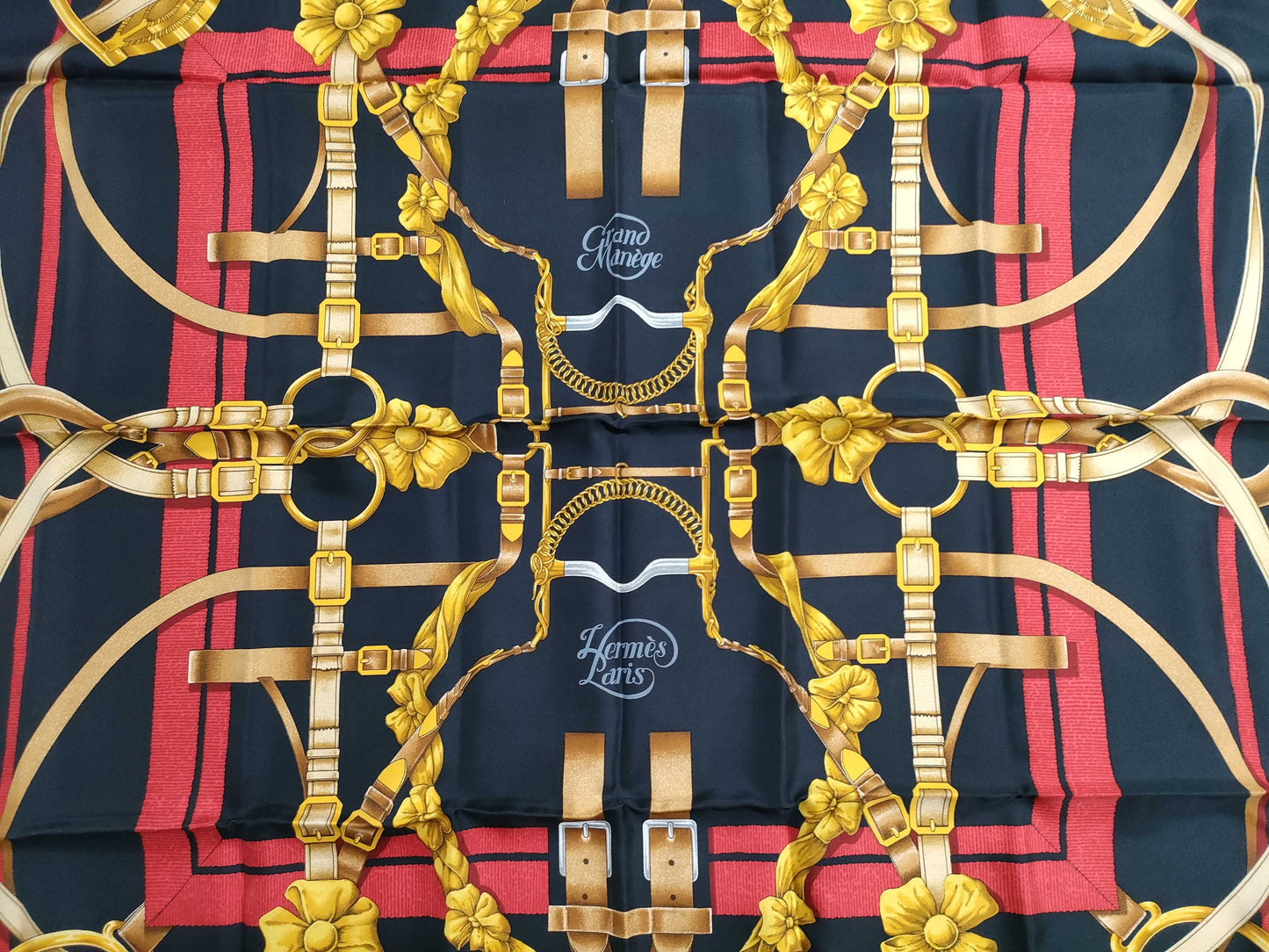 HERMES Carre 90 "The Great Training Technique" Silk Scarf, Black