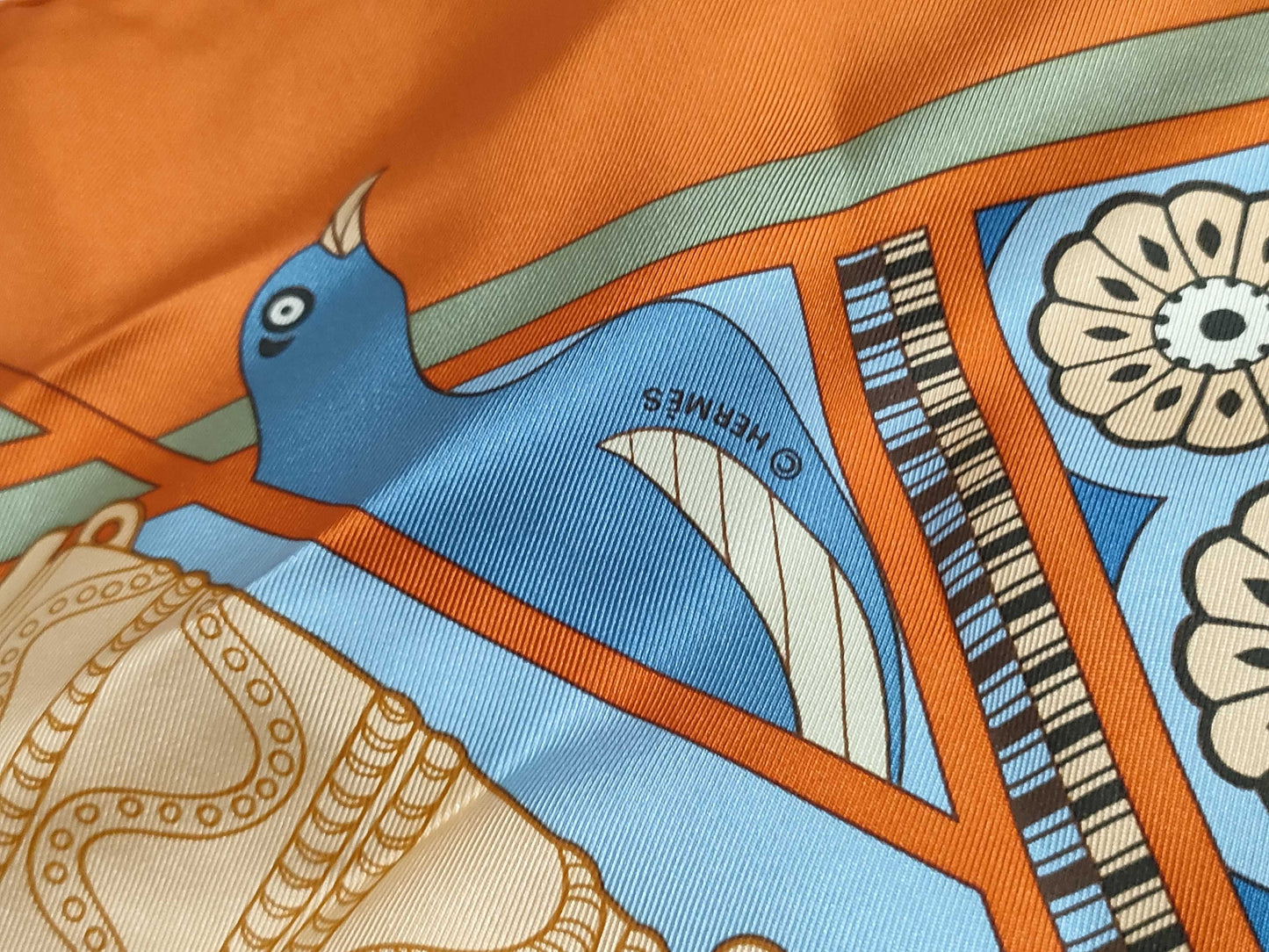 HERMES Carré 90 "The Secret of King Minos" Silk Scarf Orange Scarf