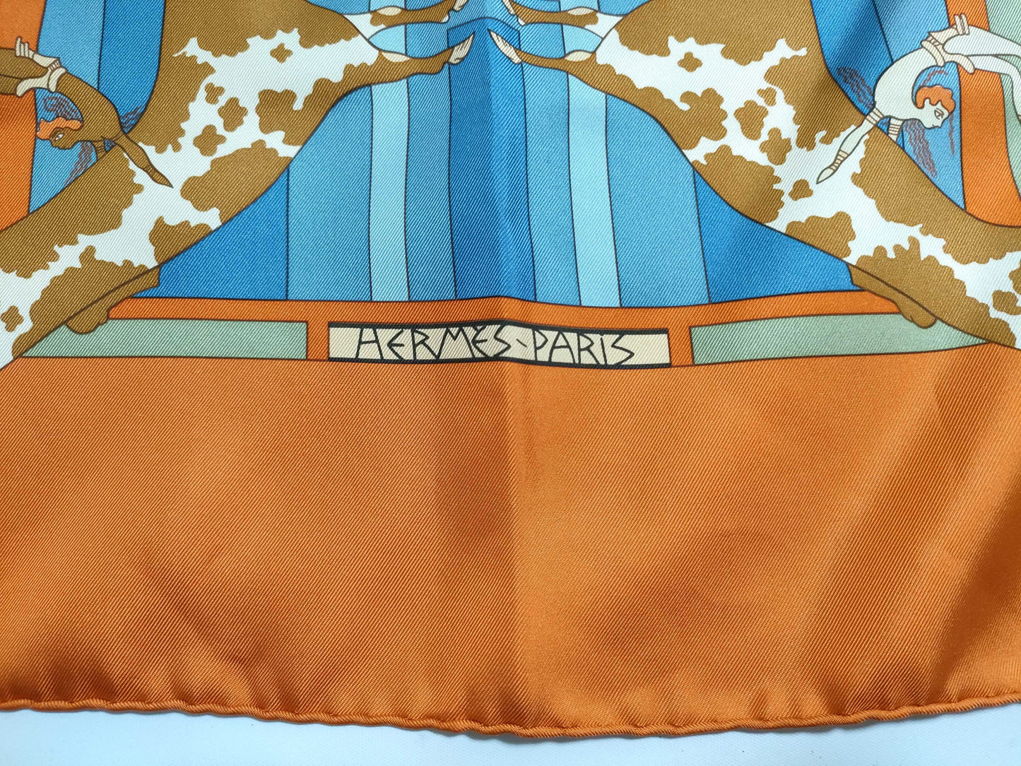 HERMES Carré 90 "The Secret of King Minos" Silk Scarf Orange Scarf