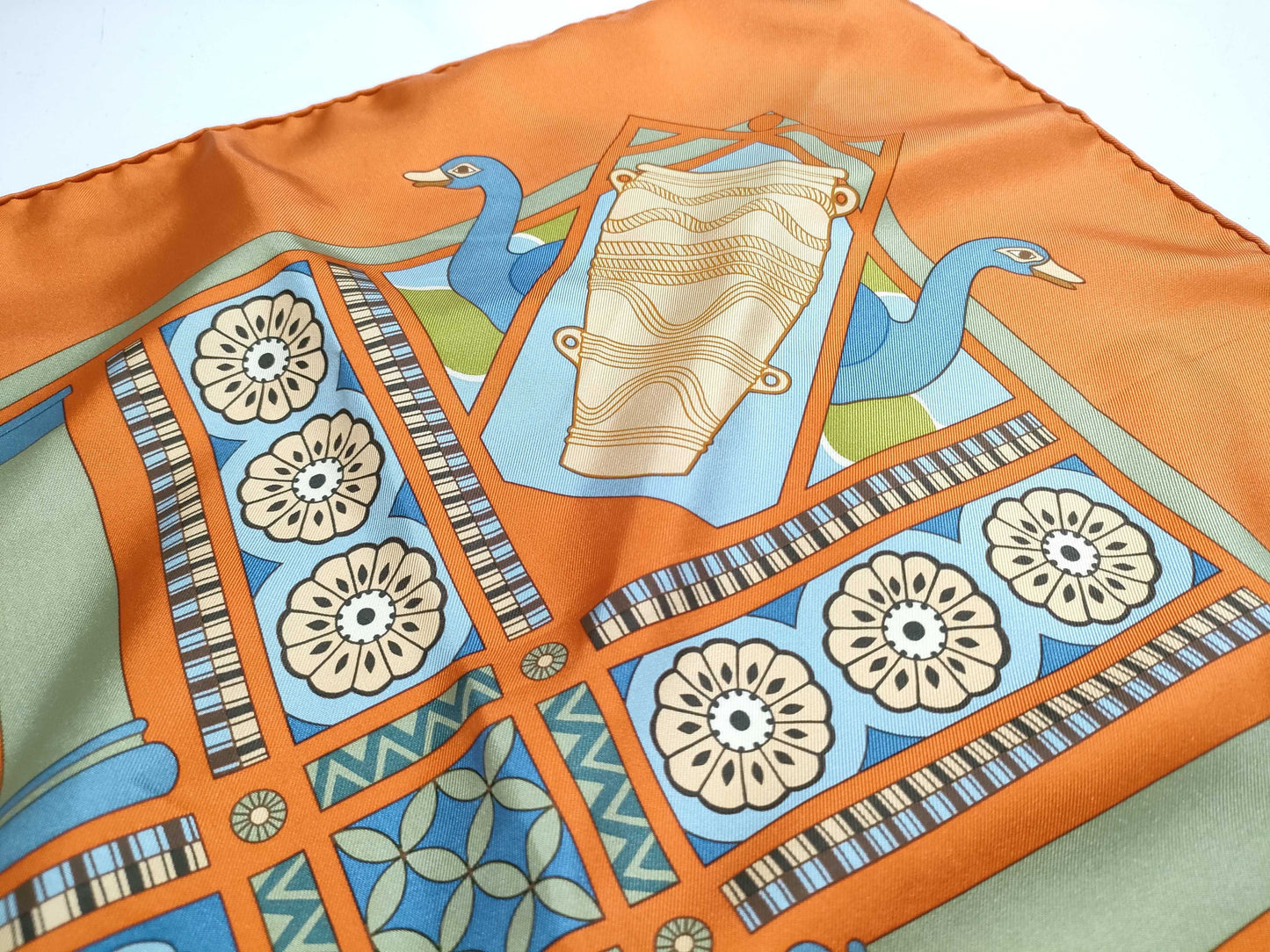 HERMES Carré 90 "The Secret of King Minos" Silk Scarf Orange Scarf