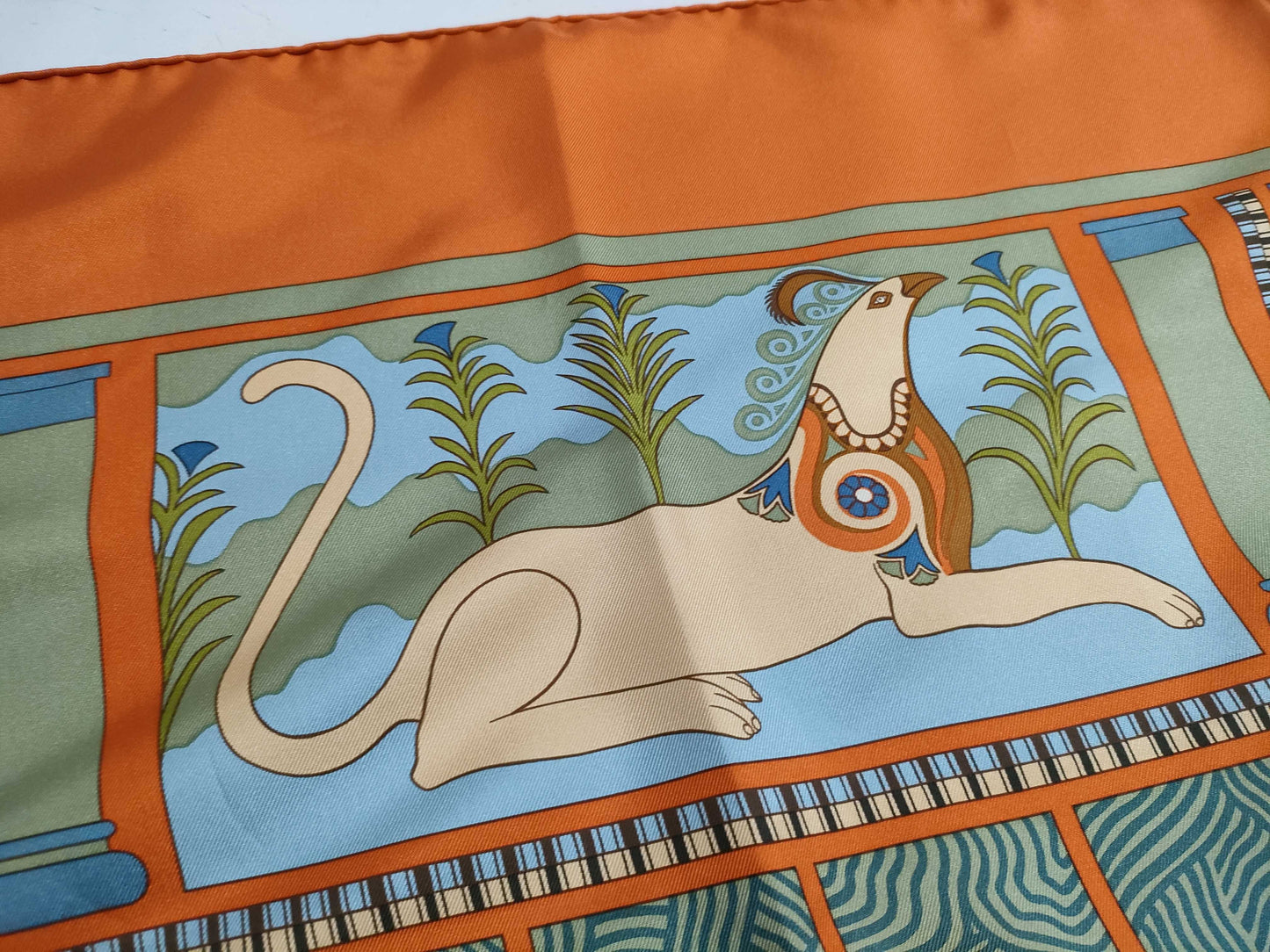 HERMES Carré 90 "The Secret of King Minos" Silk Scarf Orange Scarf