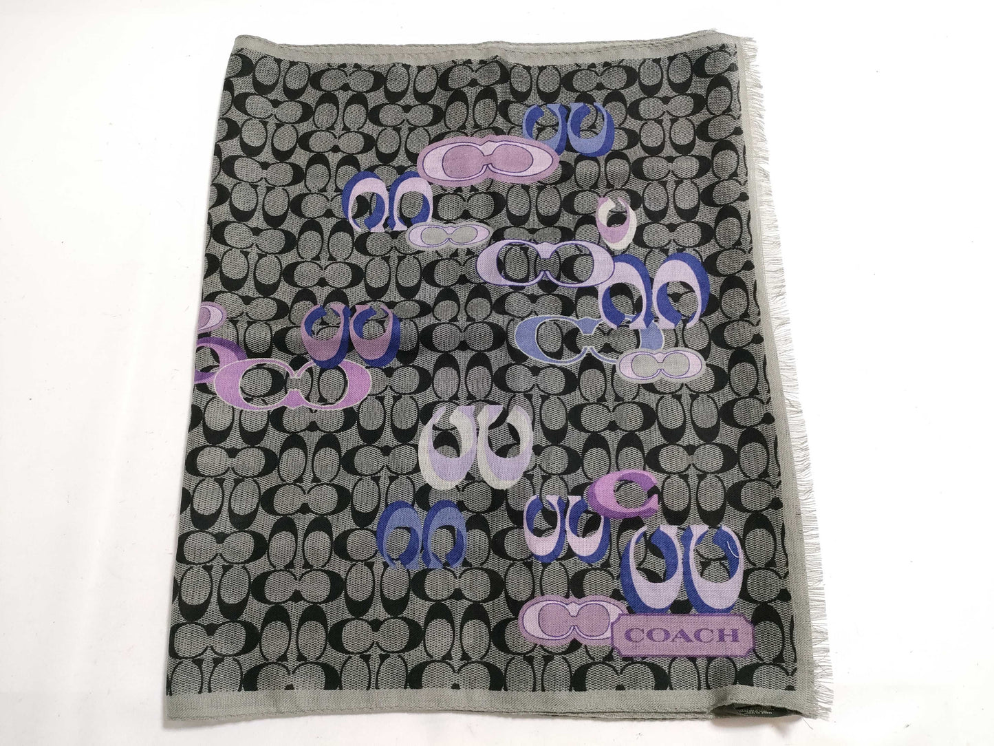 COACH Signature Wool Stole in Gray and Black