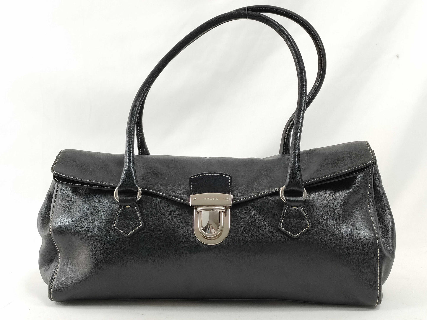 PRADA Prada All Leather Handbag Tote Mini Boston Bag Black