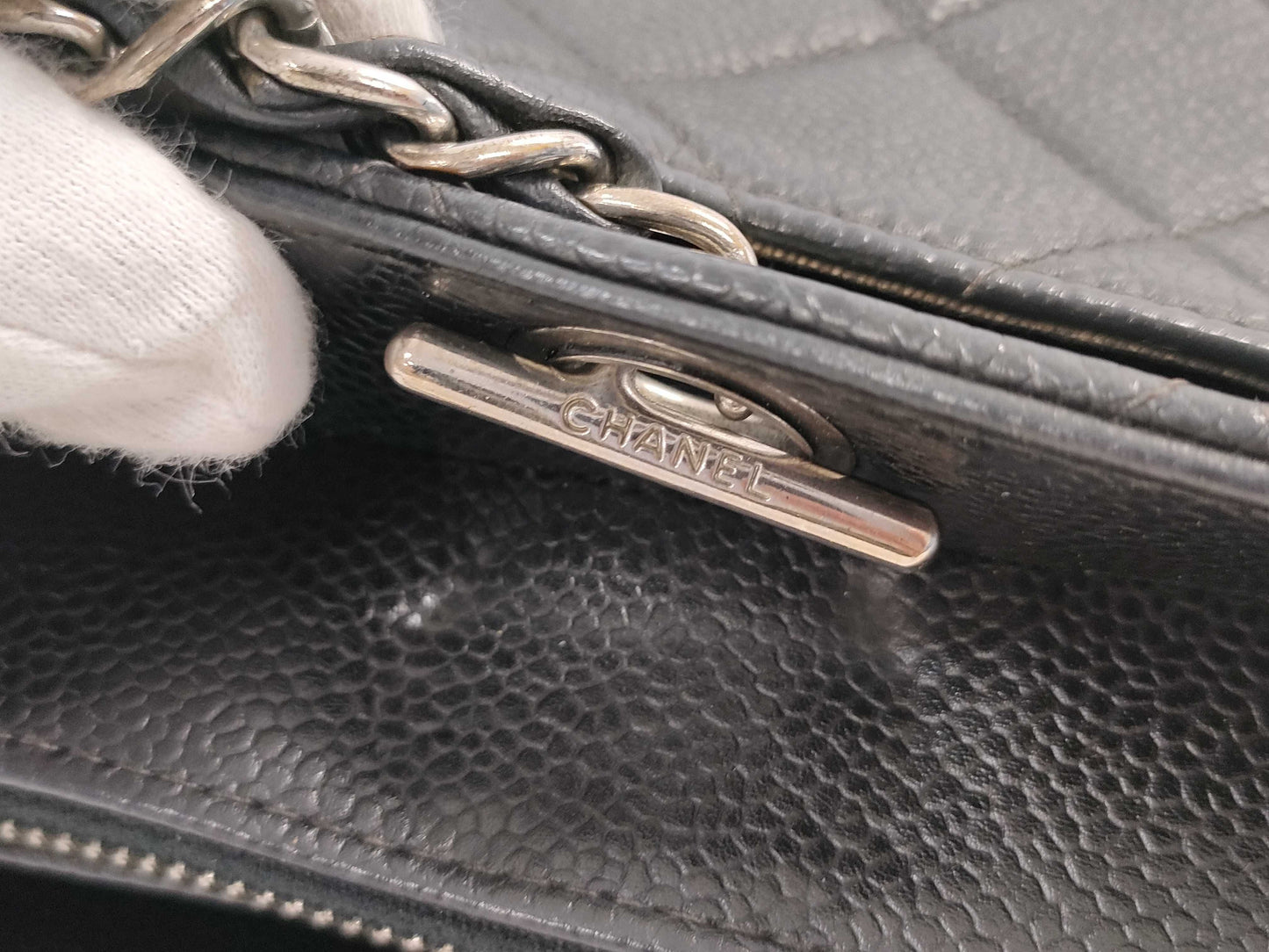 CHANEL Caviar Skin Chain Tote Bag