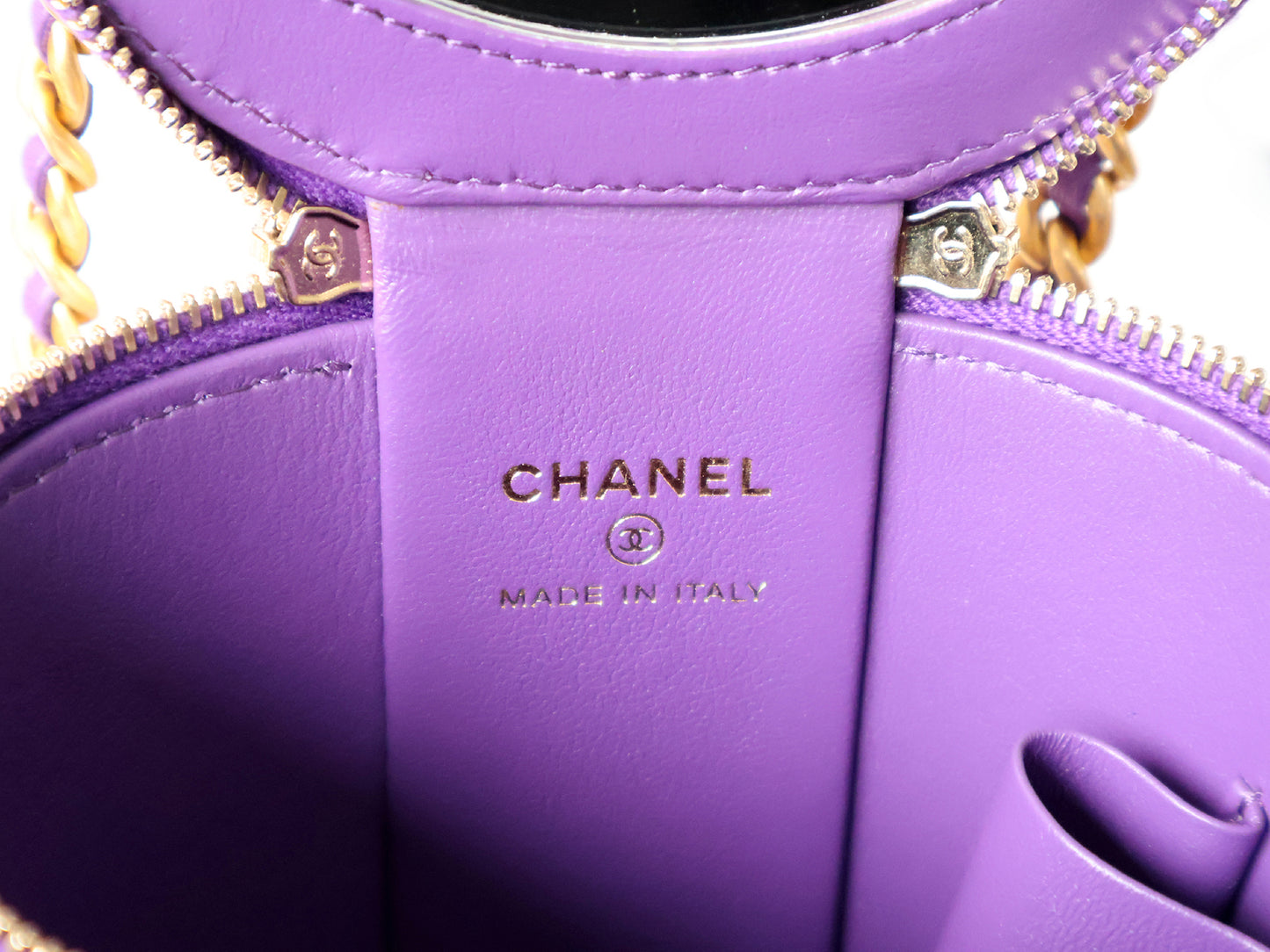 CHANEL Matelasse Lambskin Vanity Bag with Plaque, 2-Way Chain Shoulder Bag, Purple