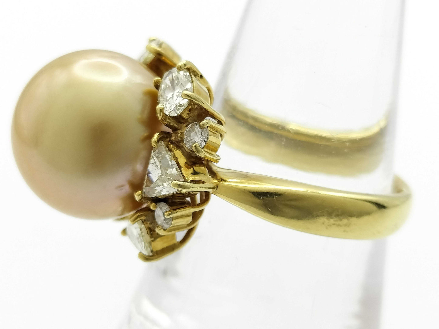White South Sea Pearl, Diameter: Approx. 13.1mm, D1.35ct, 10.6g, 18K Gold Ring