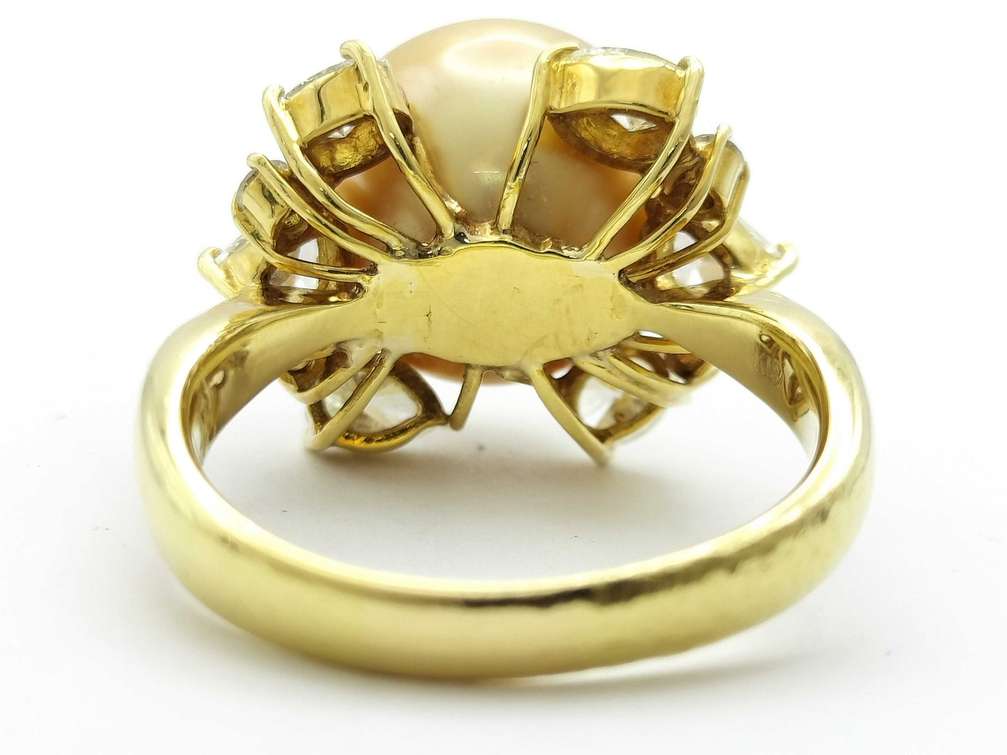 White South Sea Pearl, Diameter: Approx. 13.1mm, D1.35ct, 10.6g, 18K Gold Ring