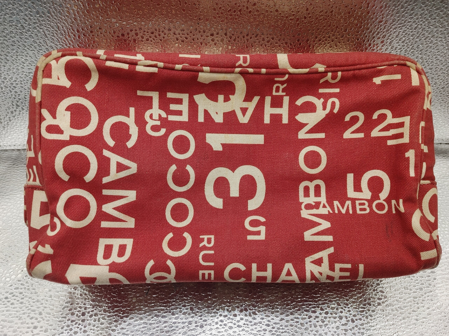 CHANEL Bi-Cea Line Cosmetic Pouch with Seal 7482161 Canvas Red Pouch