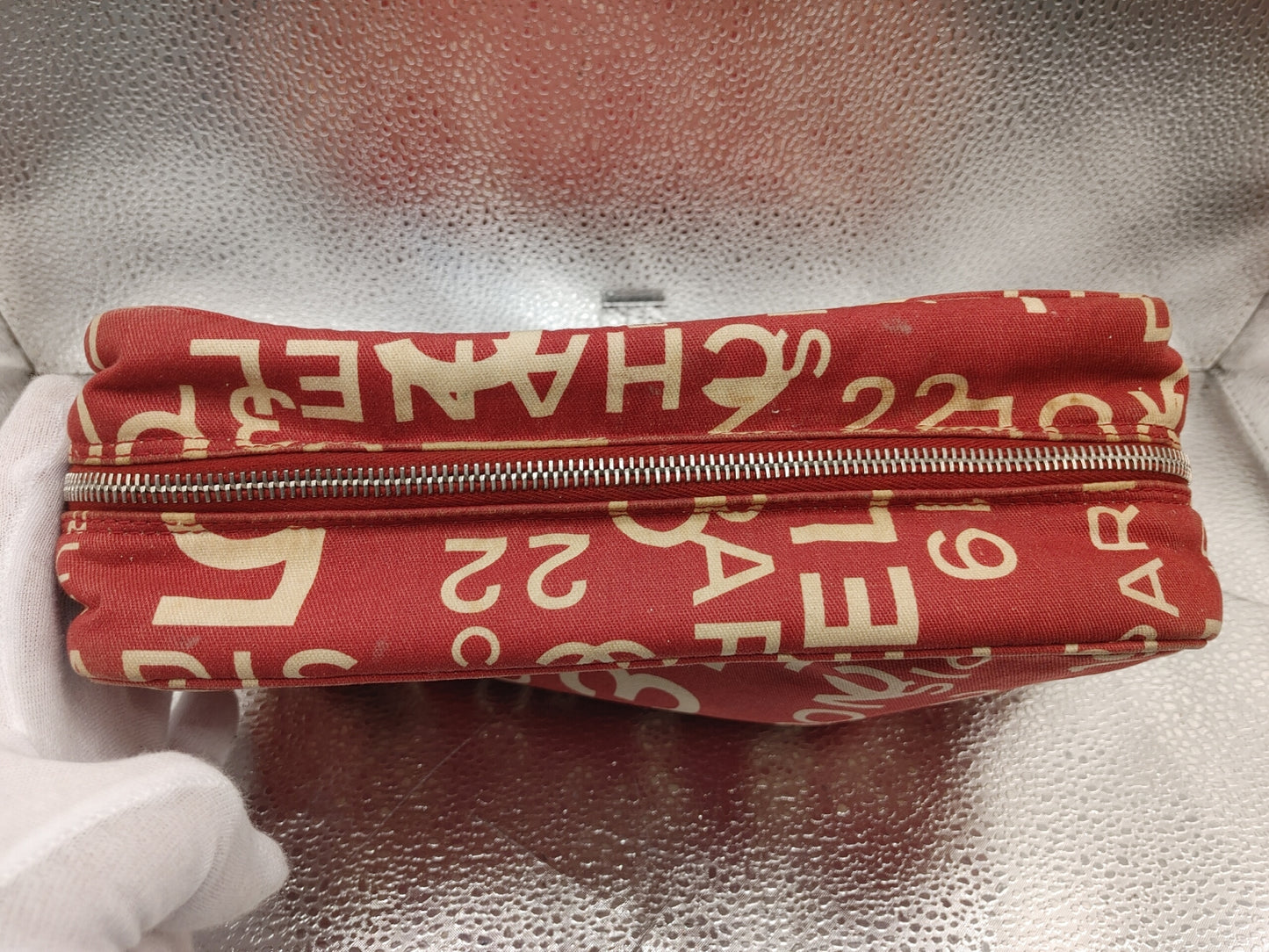 CHANEL Bi-Cea Line Cosmetic Pouch with Seal 7482161 Canvas Red Pouch