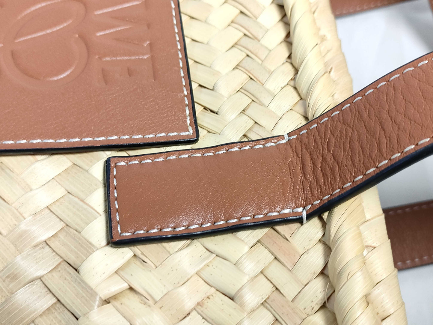 LOEWE Anagram Basket Medium Raffia and Leather Basket Bag Beige and Brown Cloth Bag Handbag