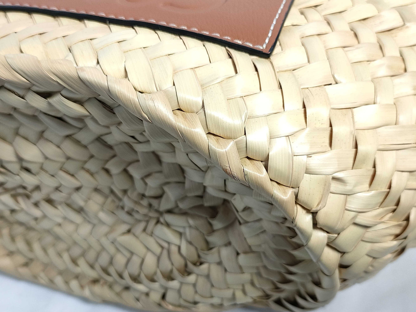 LOEWE Anagram Basket Medium Raffia and Leather Basket Bag Beige and Brown Cloth Bag Handbag