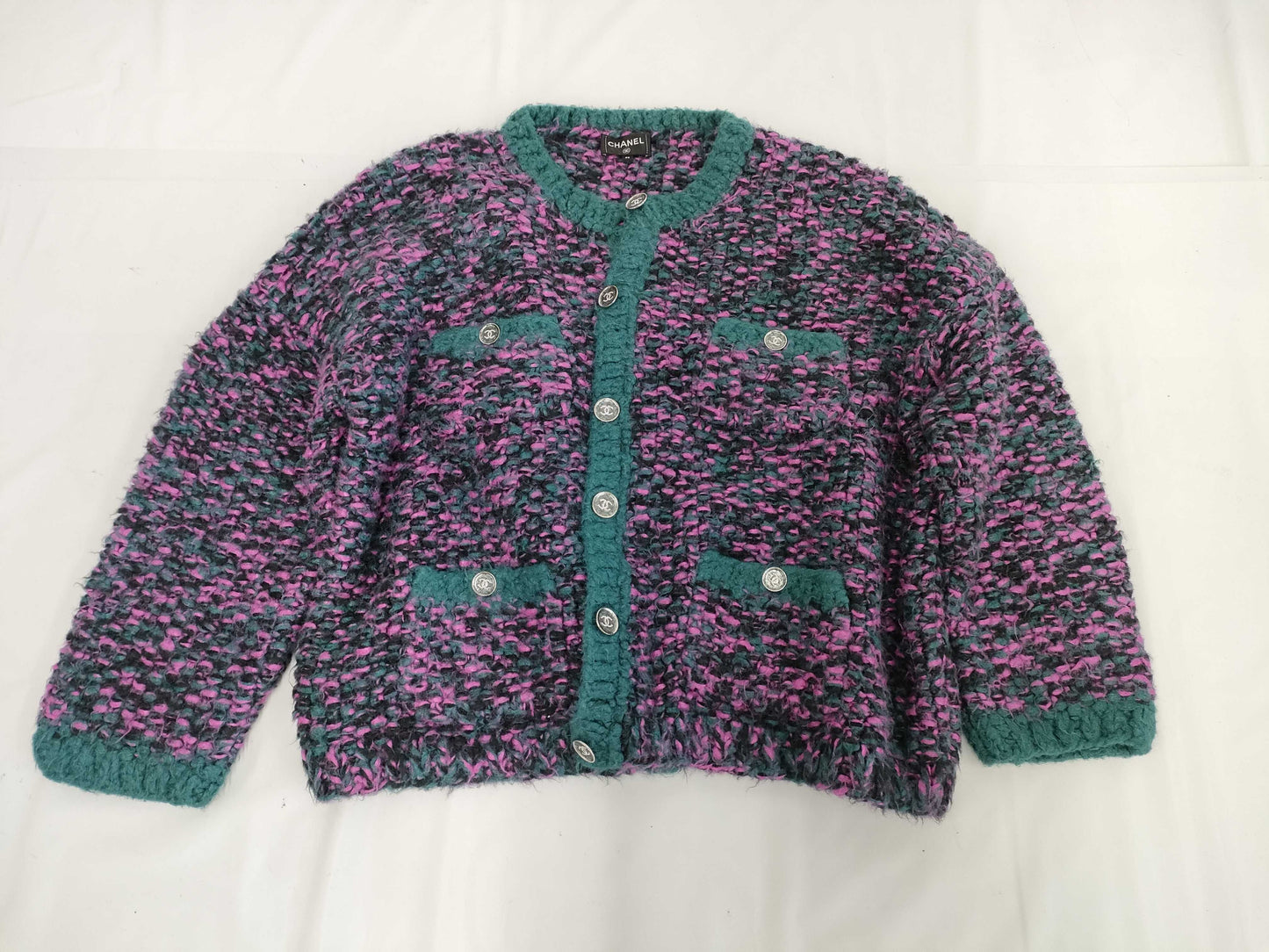 CHANEL Silk Cashmere Coco Mark Cardigan Purple Size 50 Jacket