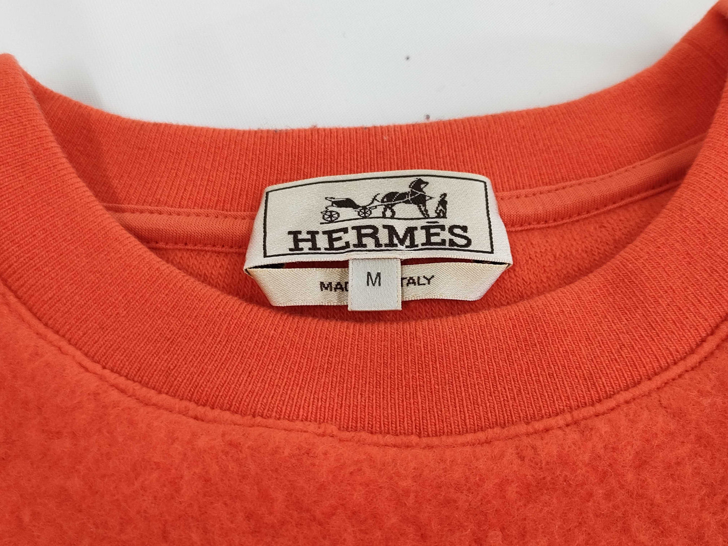 HERMES Trimmed Cashmere and Leather Sweatshirt, Orange, Size M, Tops
