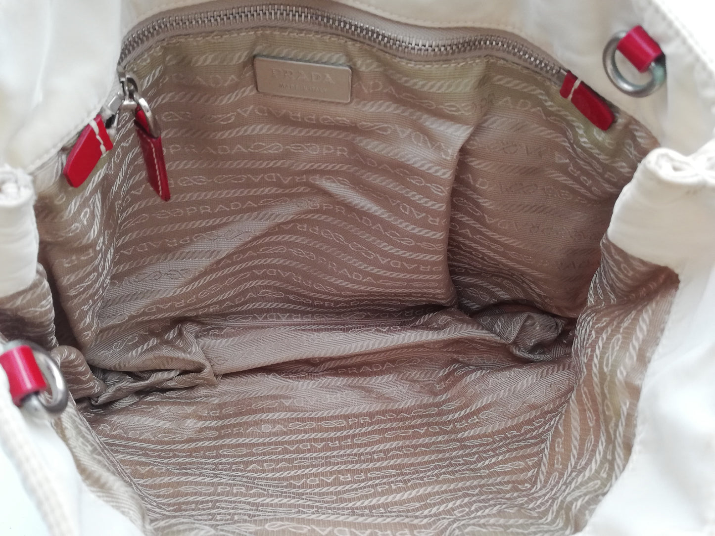 PRADA Tessuto Ivory Red Shoulder Bag
