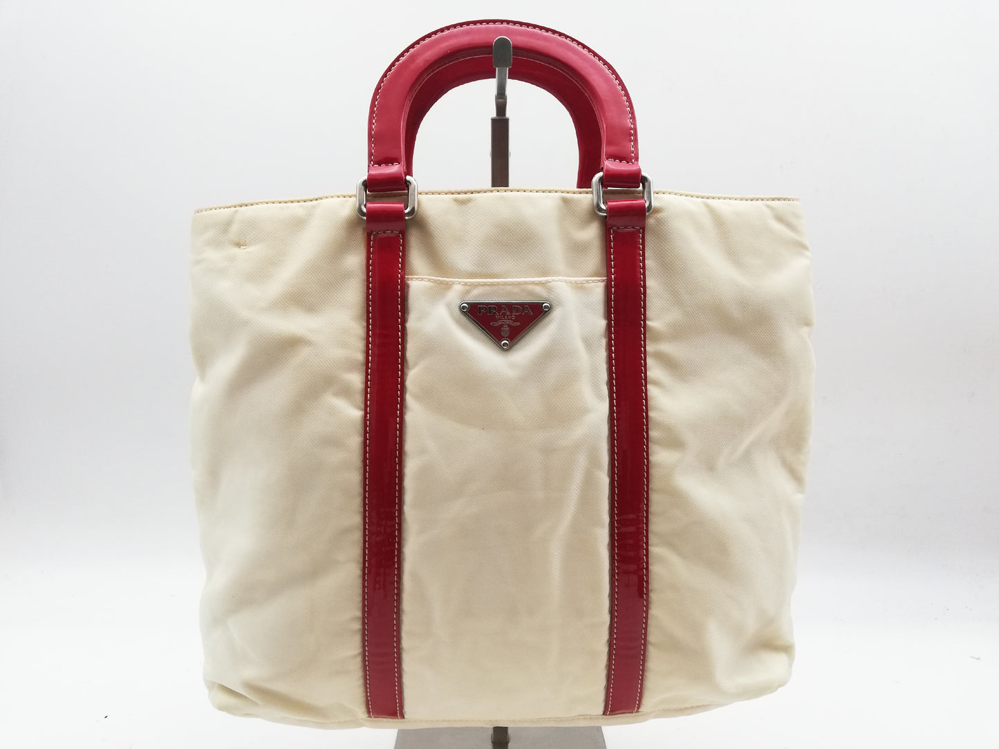 PRADA Tessuto Ivory Red Shoulder Bag