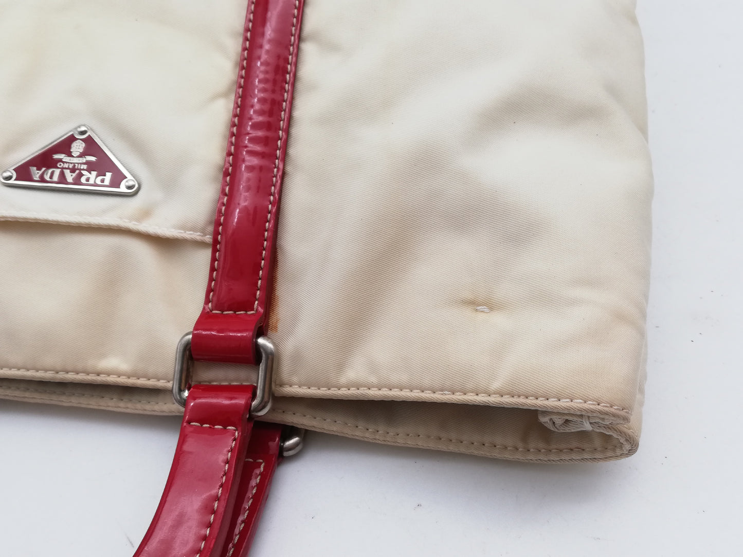 PRADA Tessuto Ivory Red Shoulder Bag