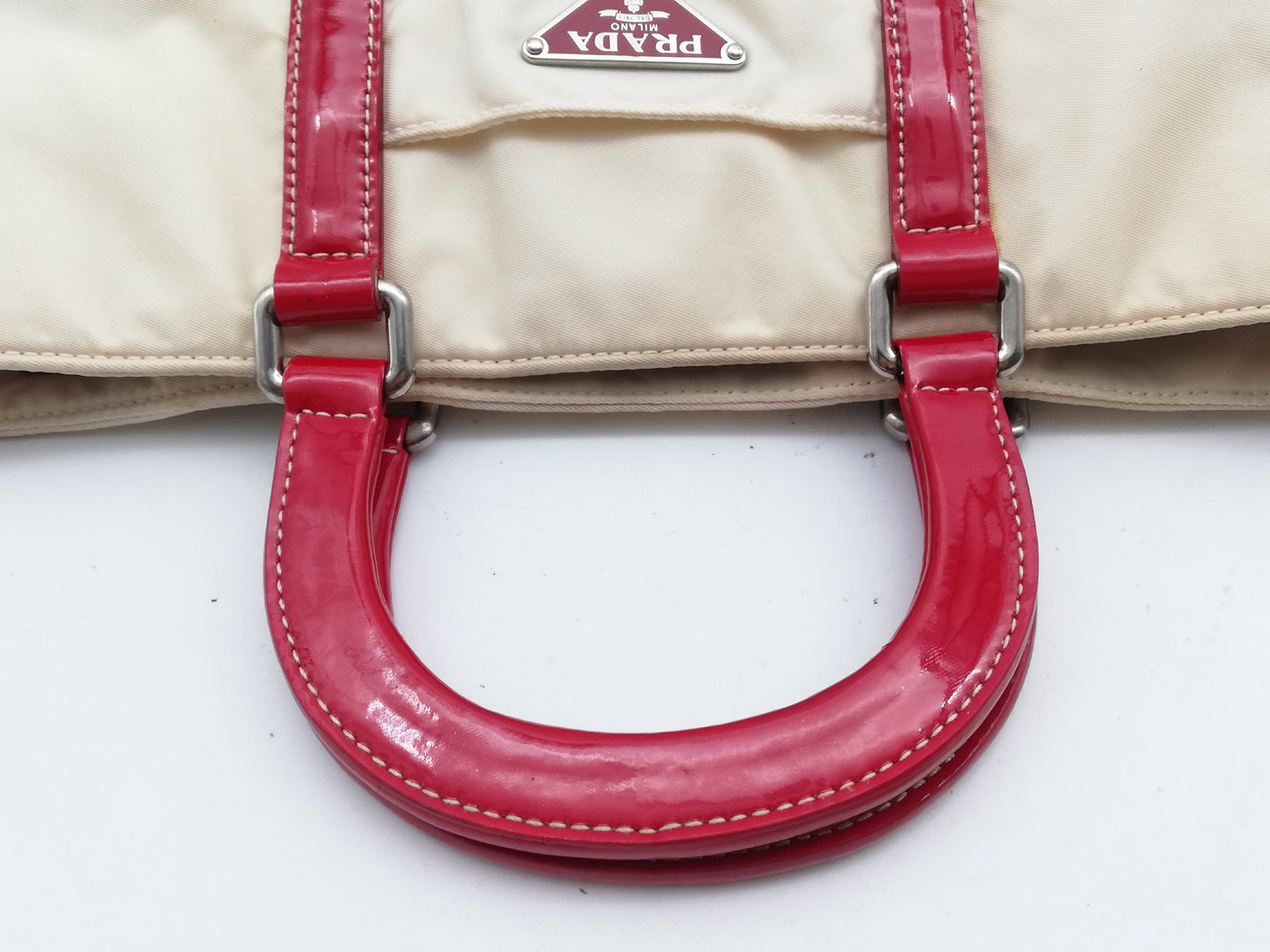 PRADA Tessuto Ivory Red Shoulder Bag