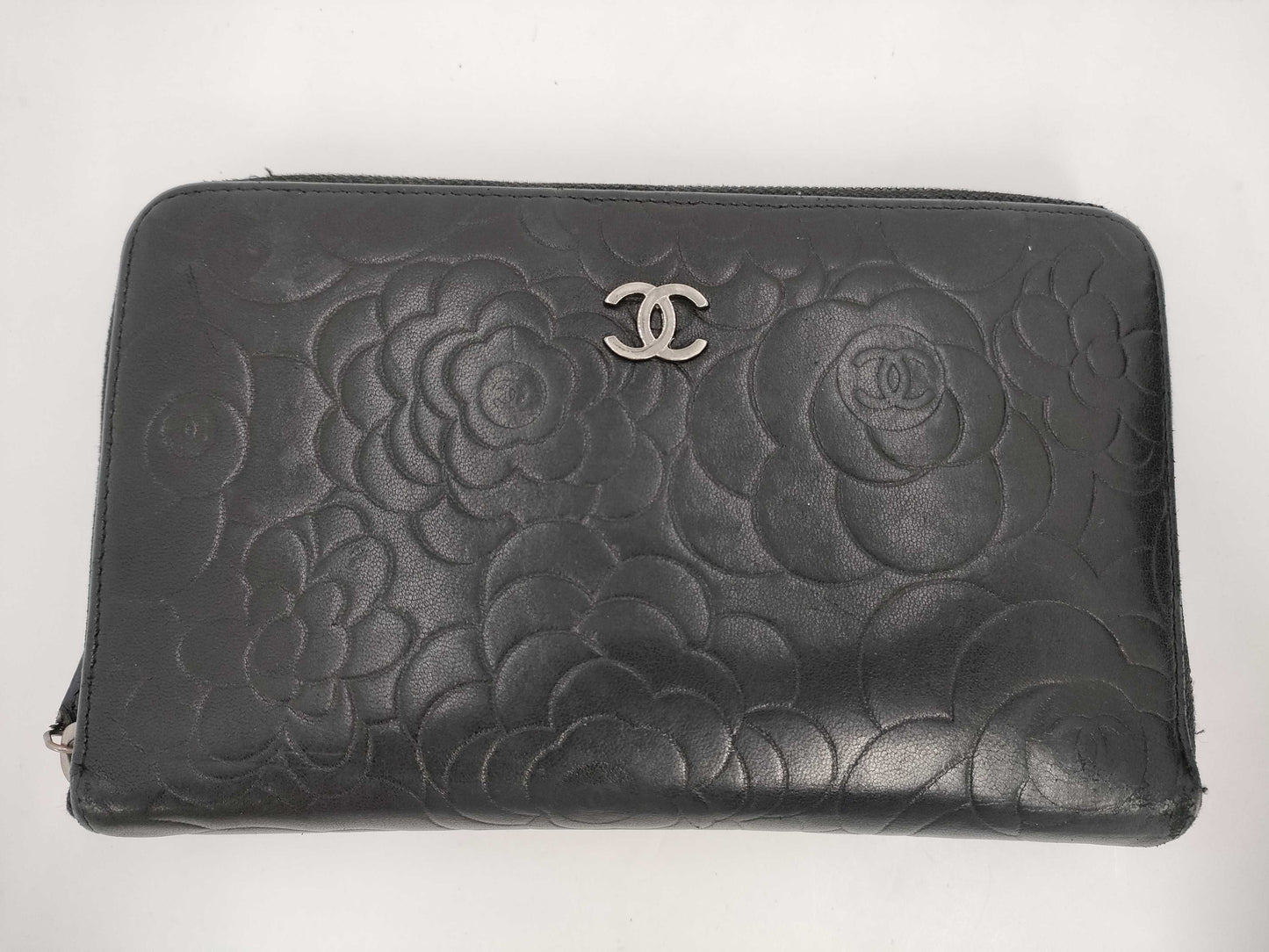 CHANEL Camellia Long Wallet Organizer Black Wallet