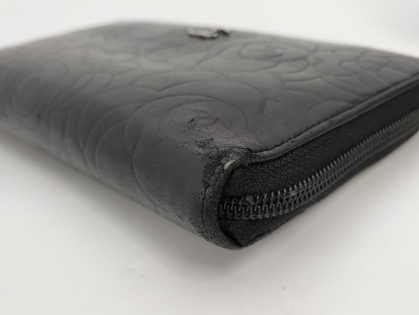 CHANEL Camellia Long Wallet Organizer Black Wallet