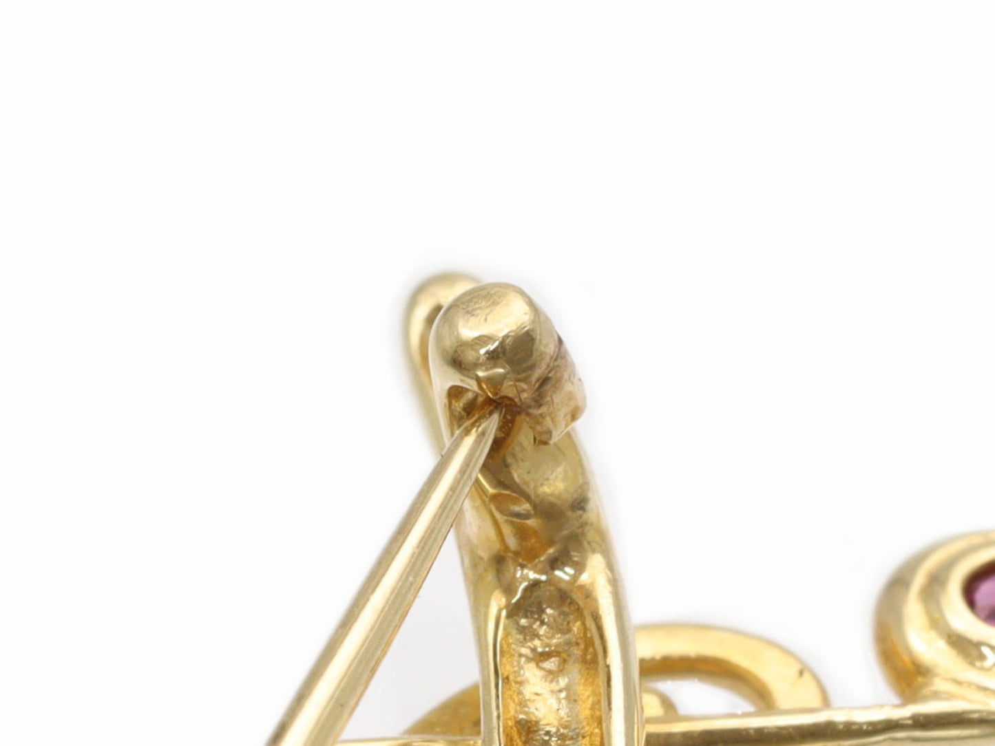 Sapphire, Ruby, and Diamond 18K Gold Brooch, 3.0g