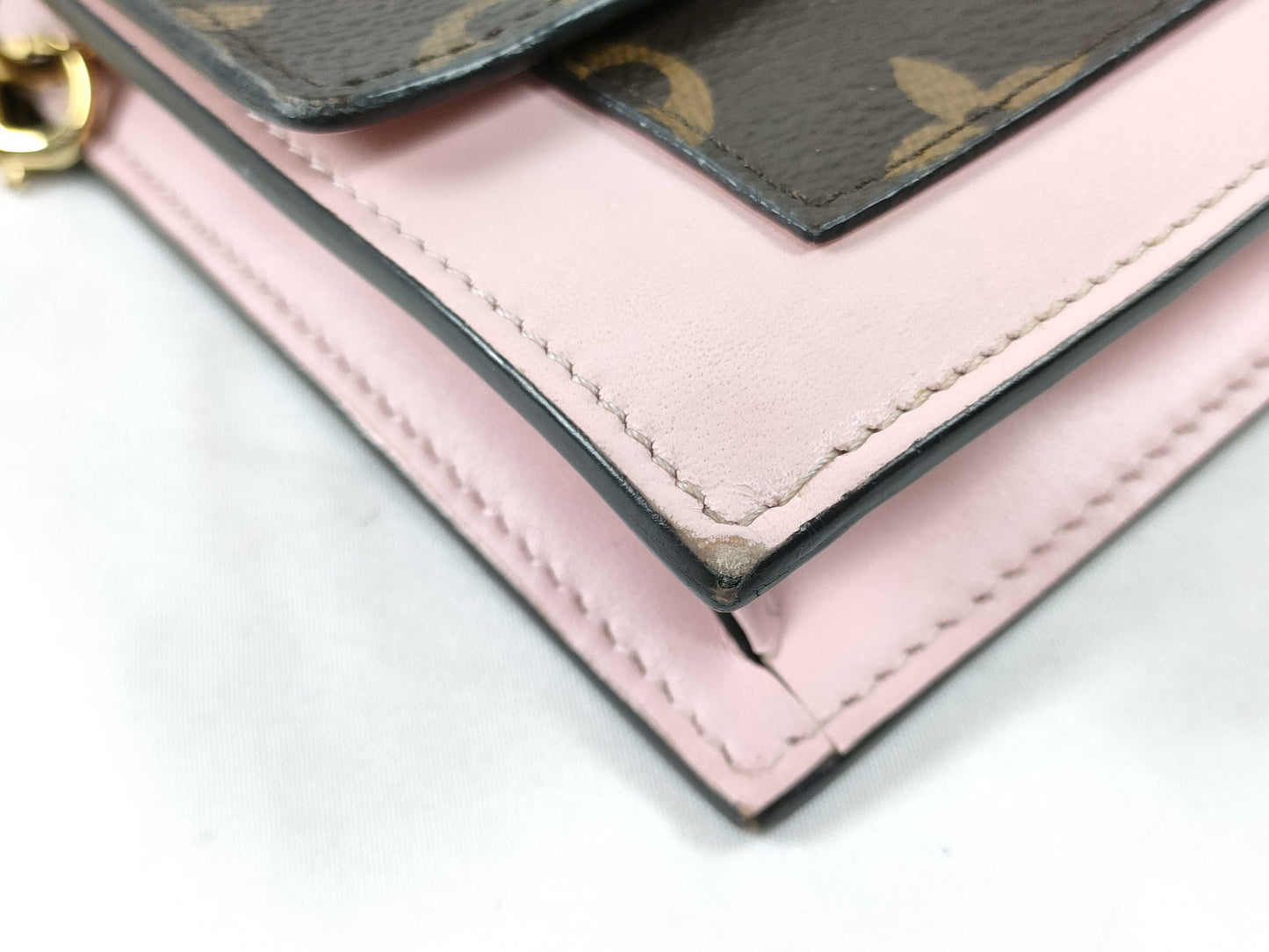LOUIS VUITTON RFID Verified S N 4199 Monogram Louis Vuitton Monogram Portefeuille Flore Chain Rose Ballerine Shoulder Bag