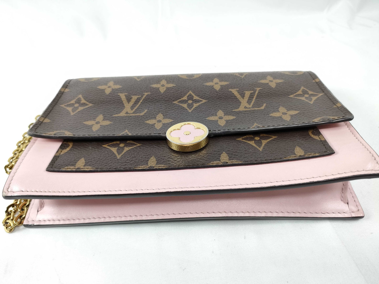 LOUIS VUITTON RFID Verified S N 4199 Monogram Louis Vuitton Monogram Portefeuille Flore Chain Rose Ballerine Shoulder Bag