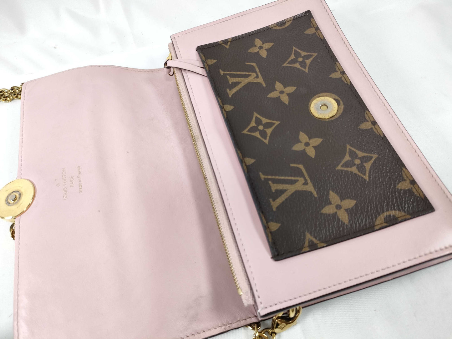 LOUIS VUITTON RFID Verified S N 4199 Monogram Louis Vuitton Monogram Portefeuille Flore Chain Rose Ballerine Shoulder Bag