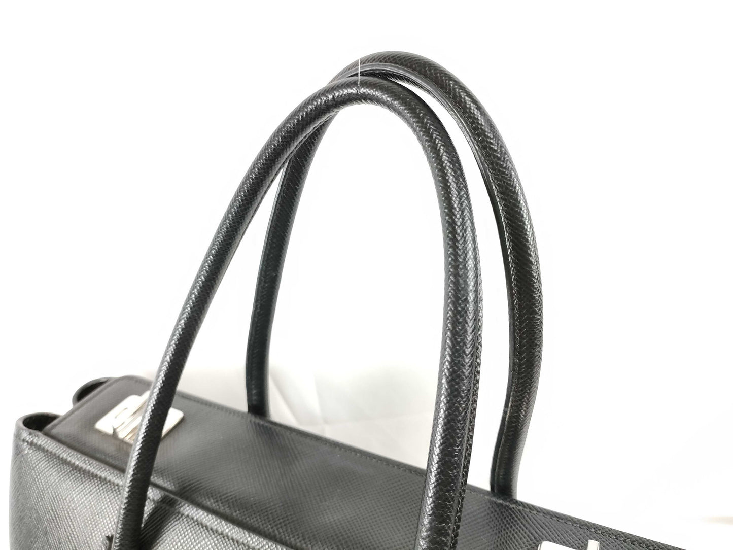 PRADA Prada Saffiano Cuir Handbag with Silver Hardware, Black