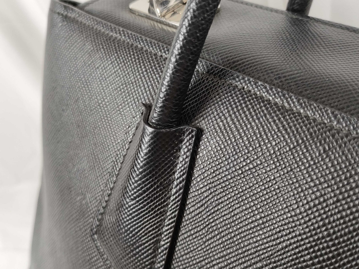 PRADA Prada Saffiano Cuir Handbag with Silver Hardware, Black