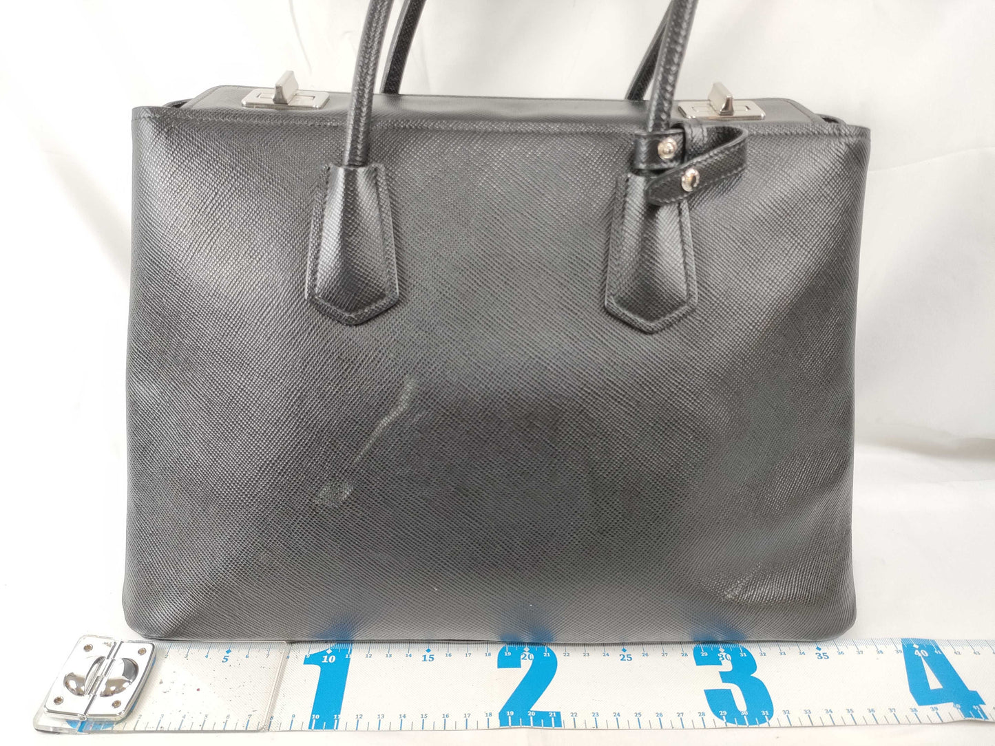 PRADA Prada Saffiano Cuir Handbag with Silver Hardware, Black