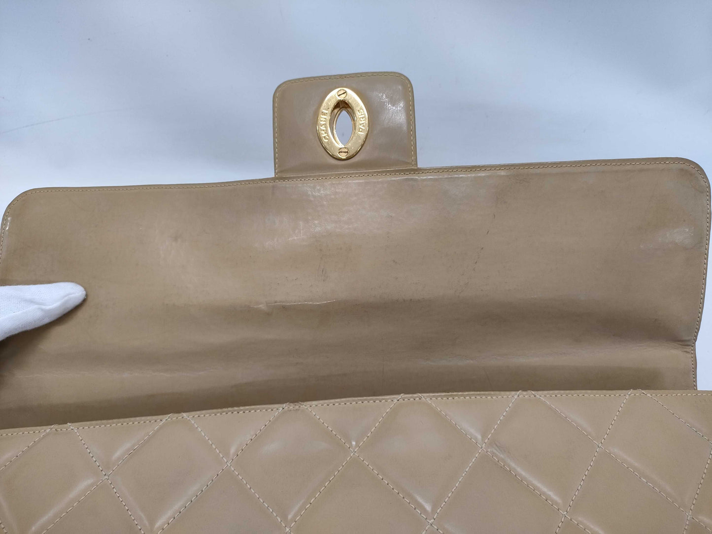CHANEL Patent Beige Business Bag