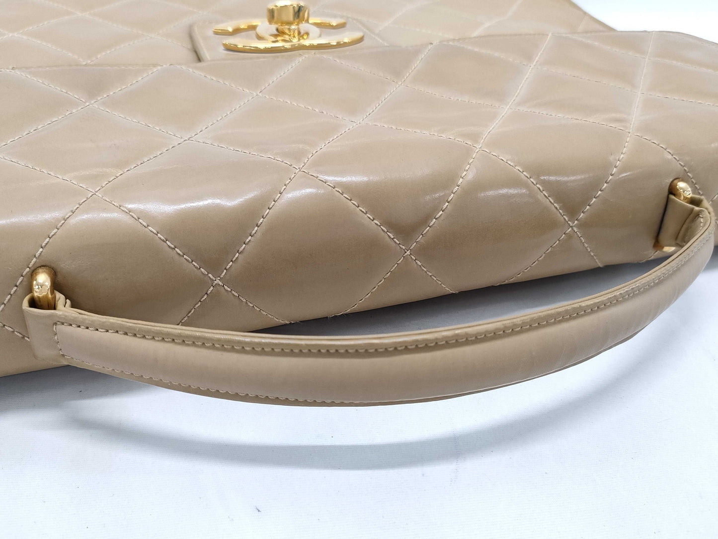 CHANEL Patent Beige Business Bag