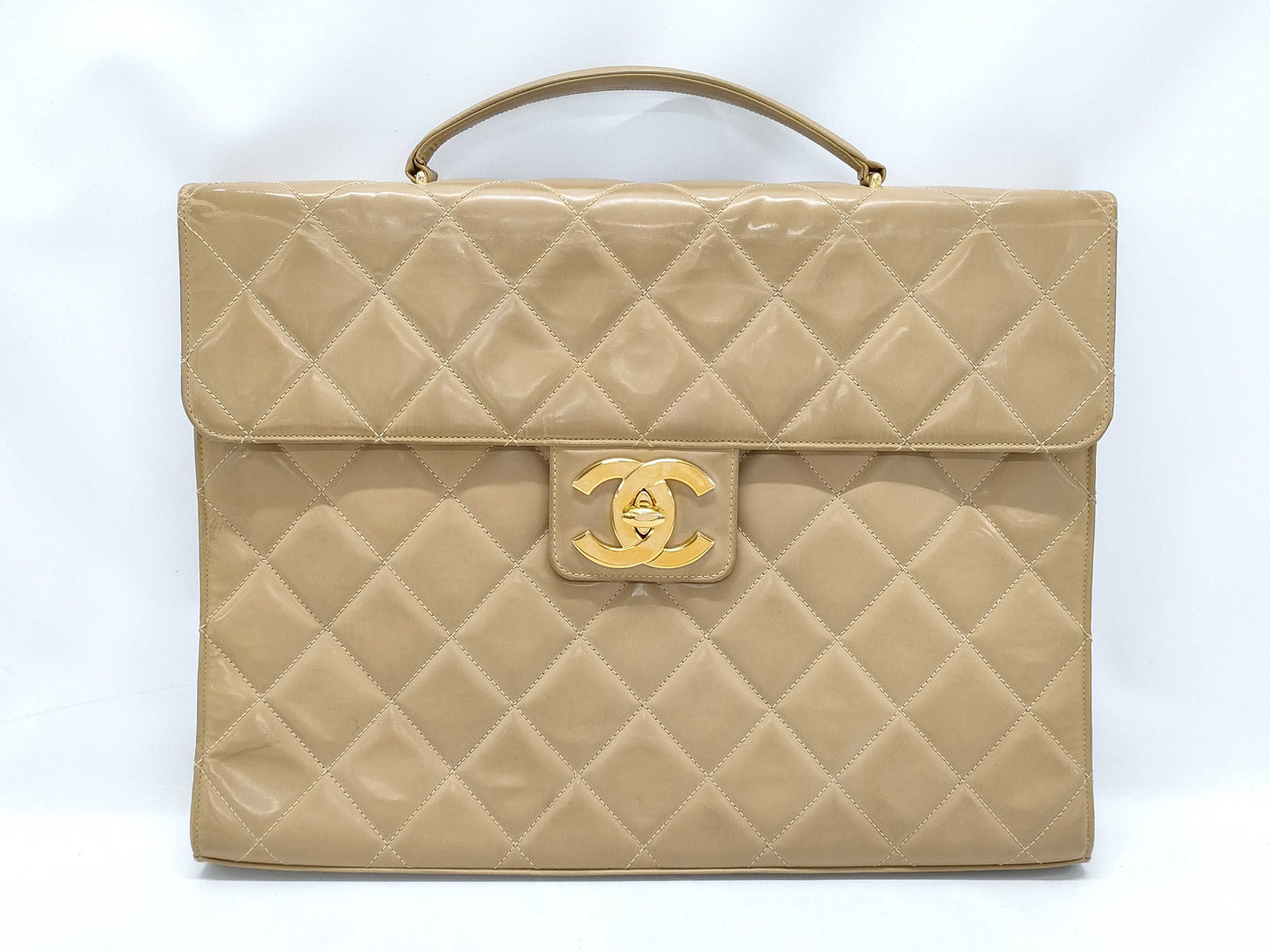 CHANEL Patent Beige Business Bag