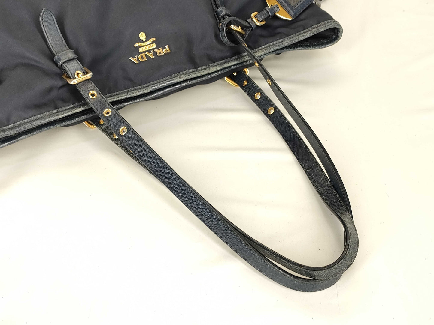 PRADA Nylon Prada Saffiano Combination Tote Bag Navy