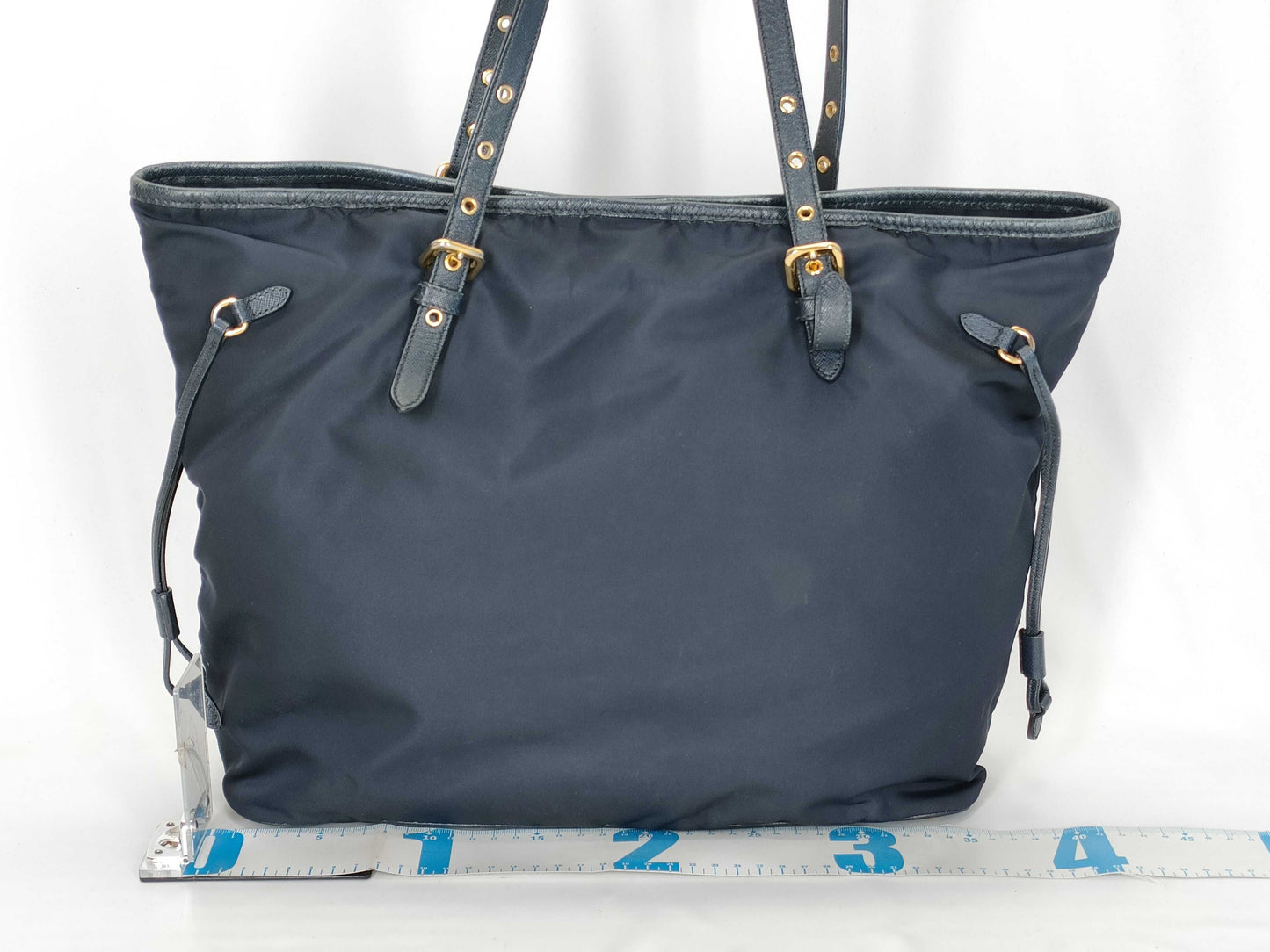 PRADA Nylon Prada Saffiano Combination Tote Bag Navy
