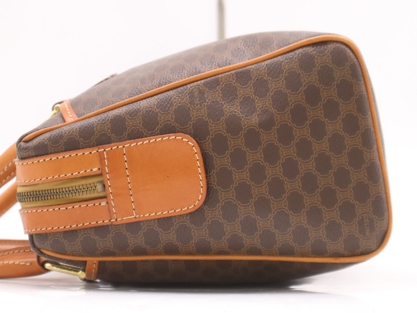 CELINE PVC and Leather Macadam Handbag with Triomphe Logo, Brown