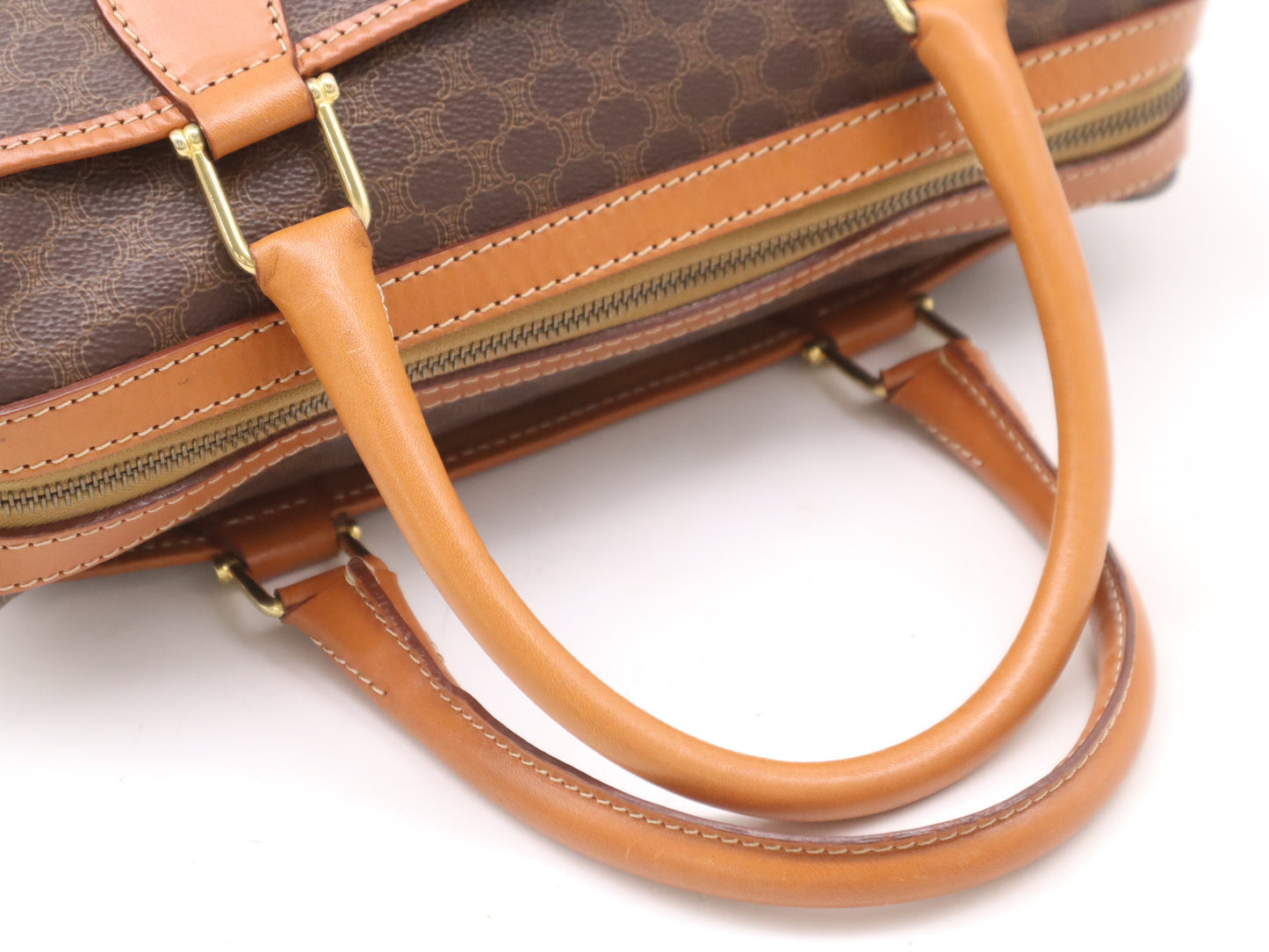 CELINE PVC and Leather Macadam Handbag with Triomphe Logo, Brown