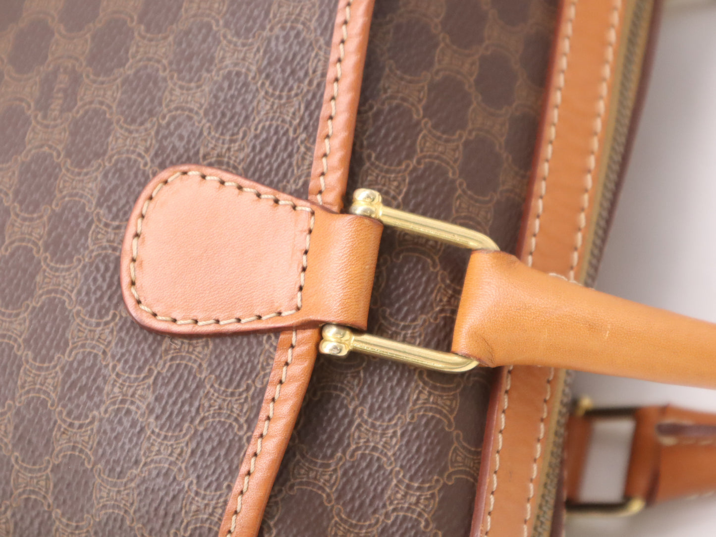 CELINE PVC and Leather Macadam Handbag with Triomphe Logo, Brown