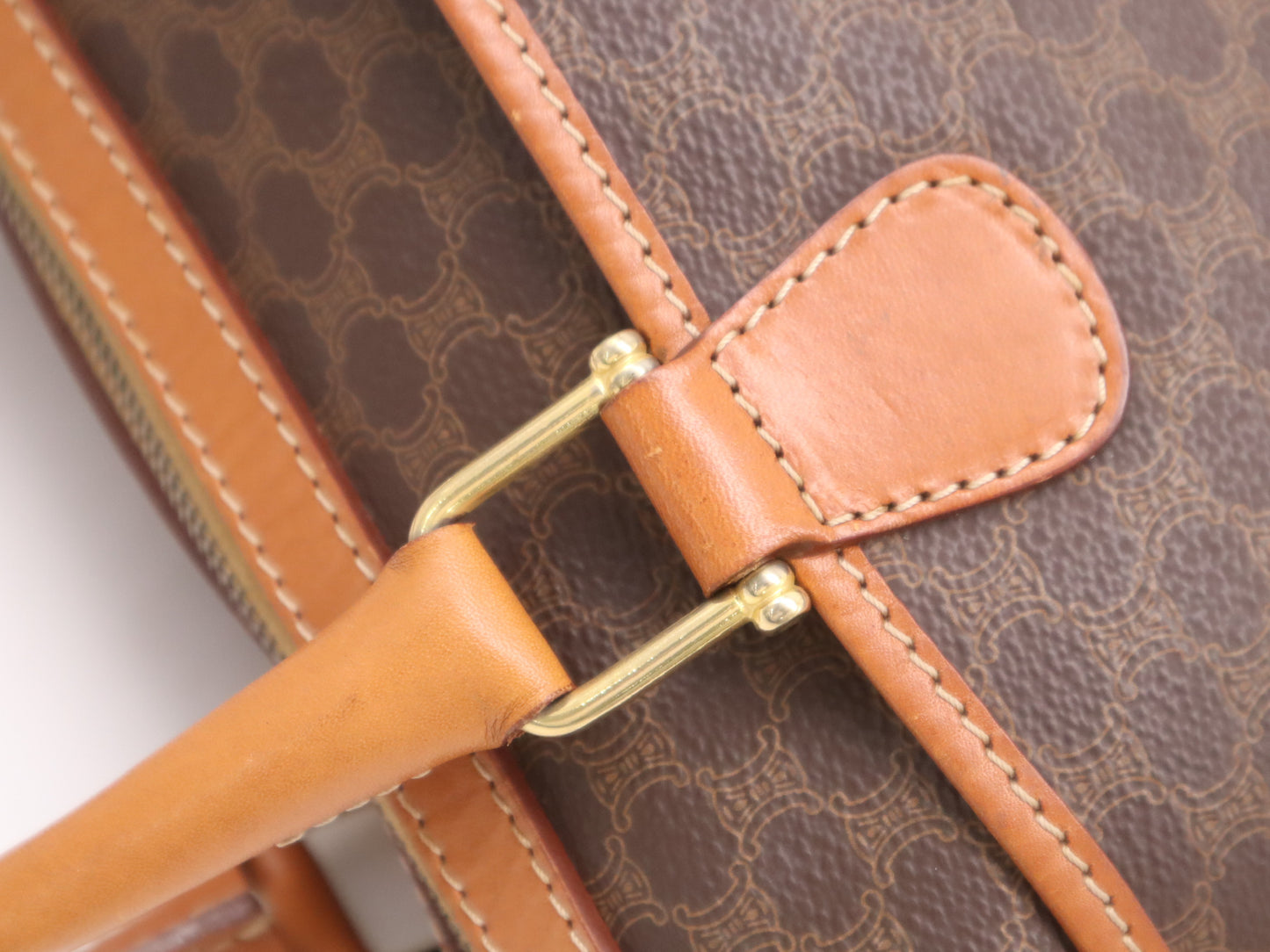 CELINE PVC and Leather Macadam Handbag with Triomphe Logo, Brown