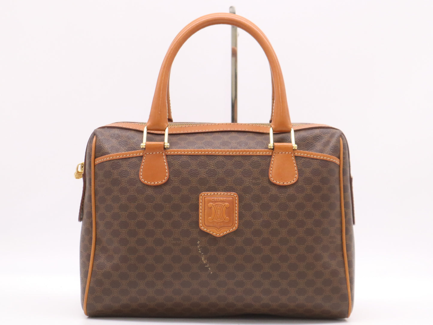 CELINE PVC and Leather Macadam Handbag with Triomphe Logo, Brown