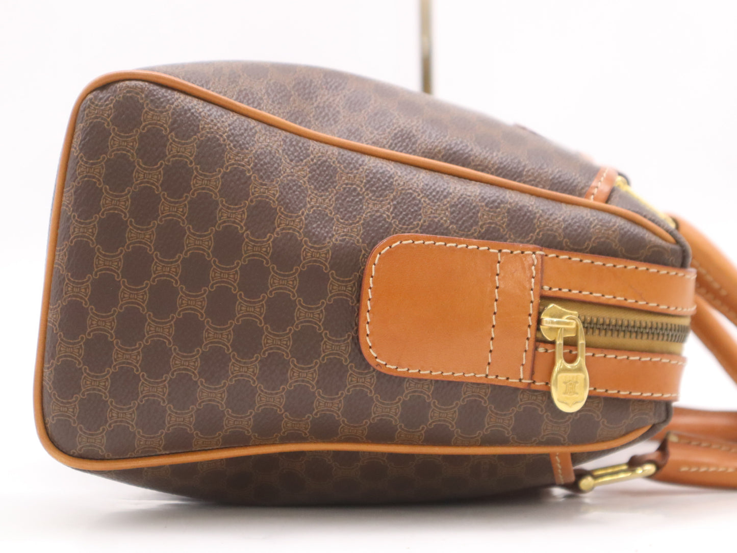 CELINE PVC and Leather Macadam Handbag with Triomphe Logo, Brown