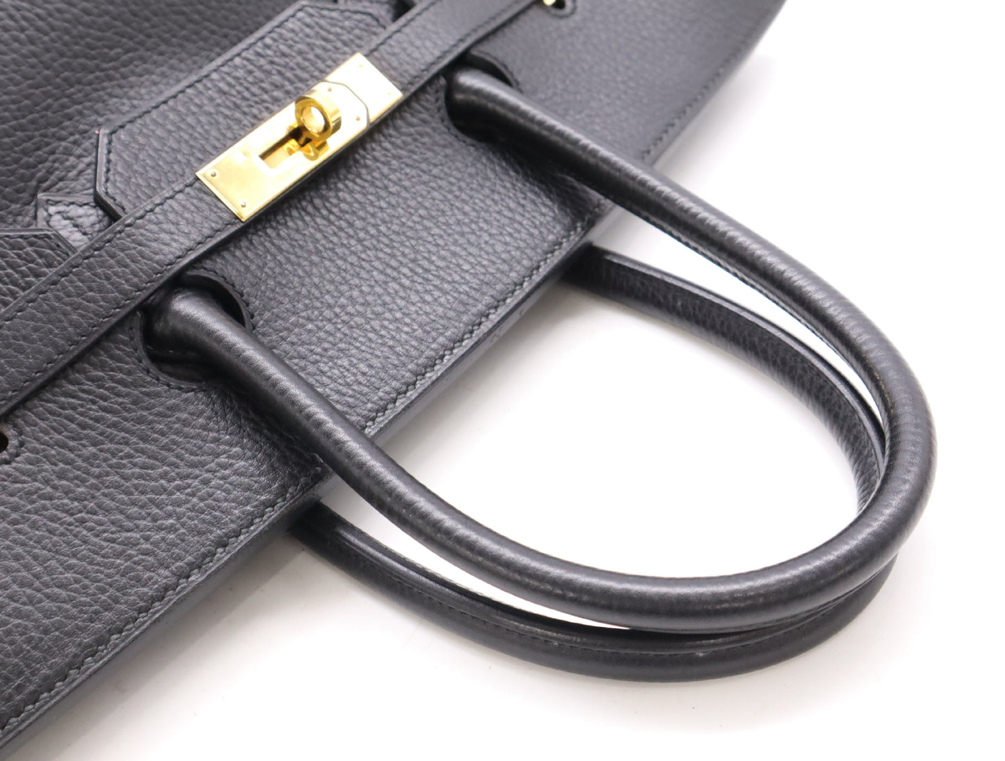 HERMES Taurillon Clemence B Stamped Birkin 35 Black Handbag with Dust Bag