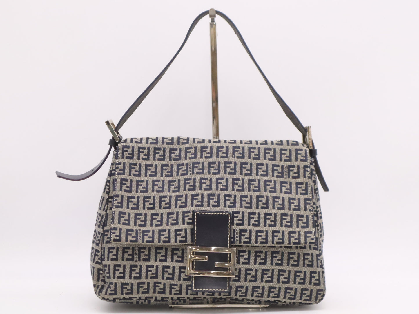 FENDI Canvas and Leather Zucchino Mamma Bucket Shoulder Bag, Gray