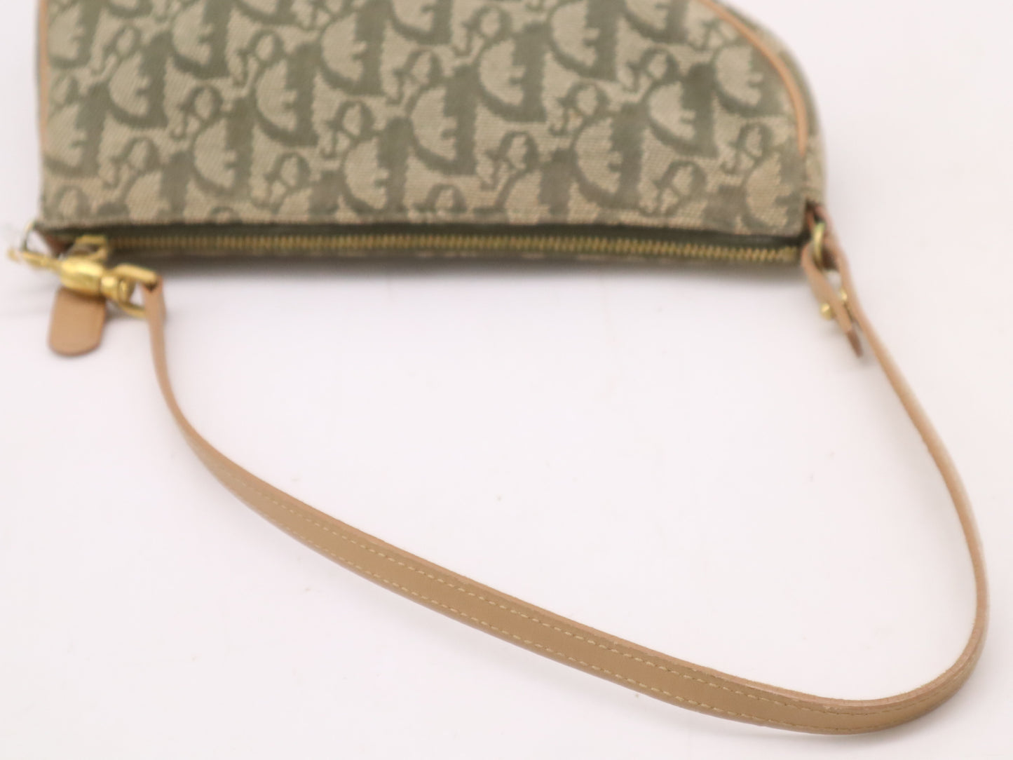 Dior MC0071 Canvas and Leather Trotter Saddle Handbag Green Brown Shoulder Bag