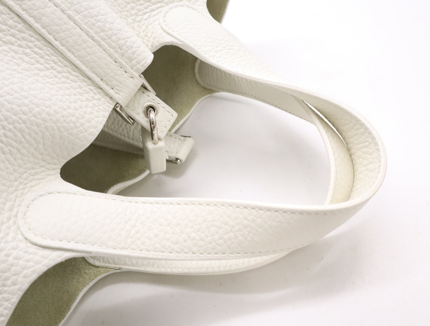 HERMES Picotin Lock PM Handbag, Double Stamp, 2024, Taurillon Leather, Silver Hardware, White, Handbag