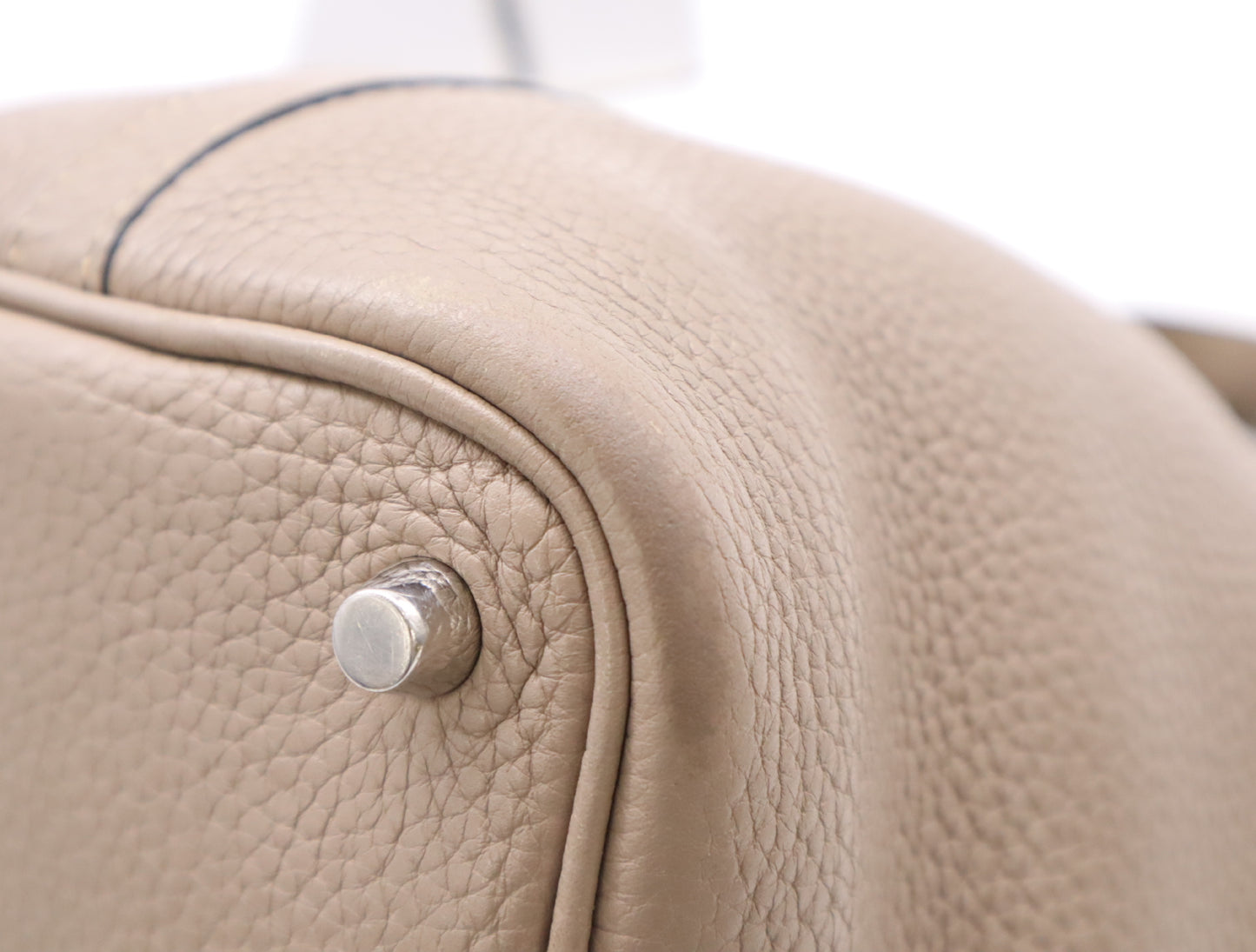 HERMES Picotin Lock PM □N Stamp 2010 Taurillon Etoupe Silver Hardware Handbag with Padlock